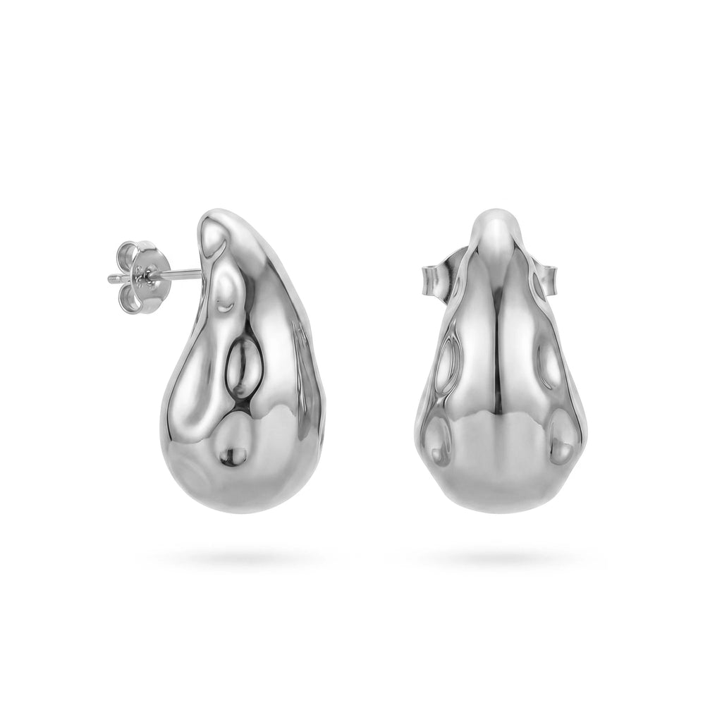 QIAOREN 12277 Elegant Abstract Sculptural Teardrop Earrings Gold Stainless Steel Uneven Molten Wavy Waterdrop Studs Gift Women