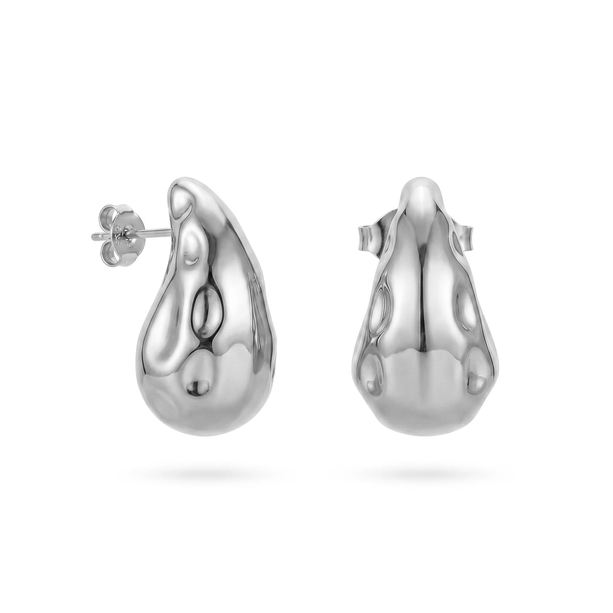 QIAOREN 12277 Elegant Abstract Sculptural Teardrop Earrings Gold Stainless Steel Uneven Molten Wavy Waterdrop Studs Gift Women