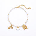 QIAOREN 13332 Vintage Pearl Anklet with Bicycle, Geometric Hollow Charms, Retro Unique Foot Jewelry Gift for Ladies Trendy