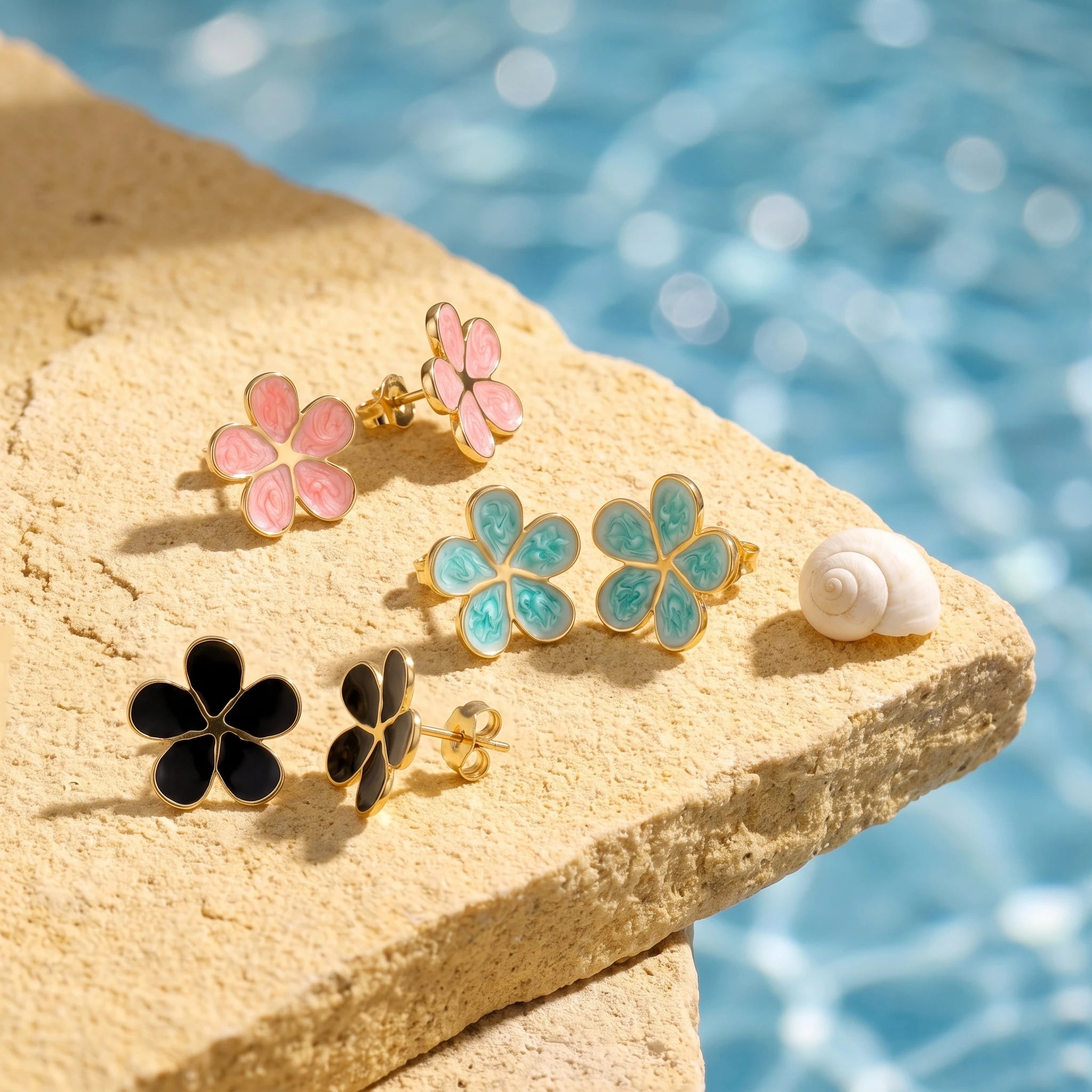 QIAOREN 13639-41 Colorful Enamel Flower Stud Earrings, Tiny Floral Piercing Jewelry Gift for Women