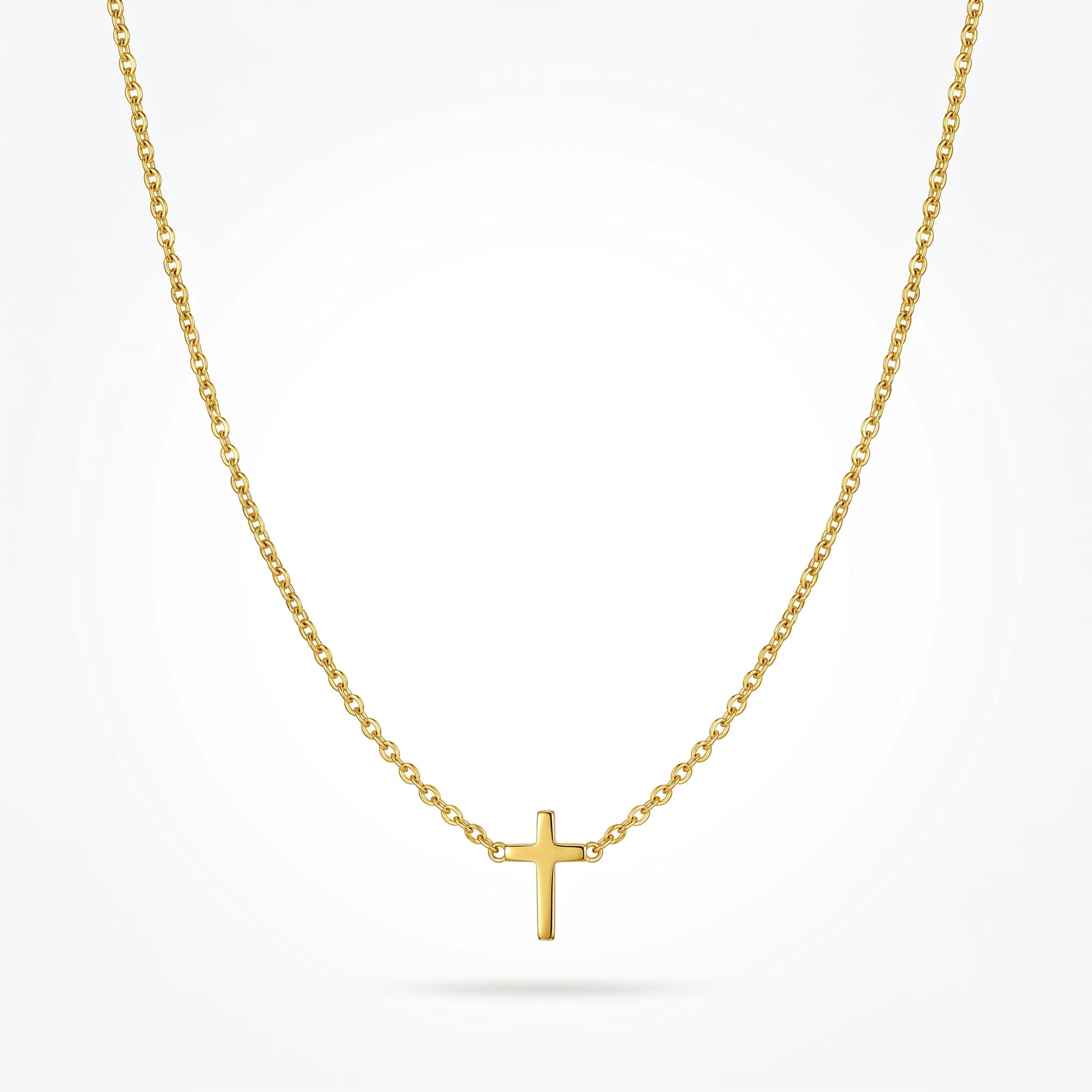 QIAOREN 10539 Trendy Women's Stainless Steel Gold Plated Cross Pendant Necklace with Vertical Cross Design