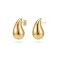 QIAOREN 12279 Waterproof Tarnish Free Puffy Teardrop Earrings Gold Stainless Steel Mirror Polish Smooth Waterdrop Studs US EU