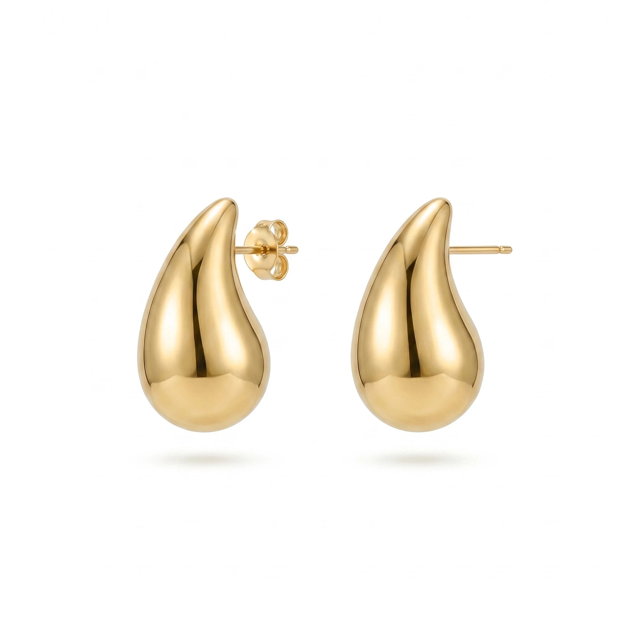 QIAOREN 12279 Waterproof Tarnish Free Puffy Teardrop Earrings Gold Stainless Steel Mirror Polish Smooth Waterdrop Studs US EU