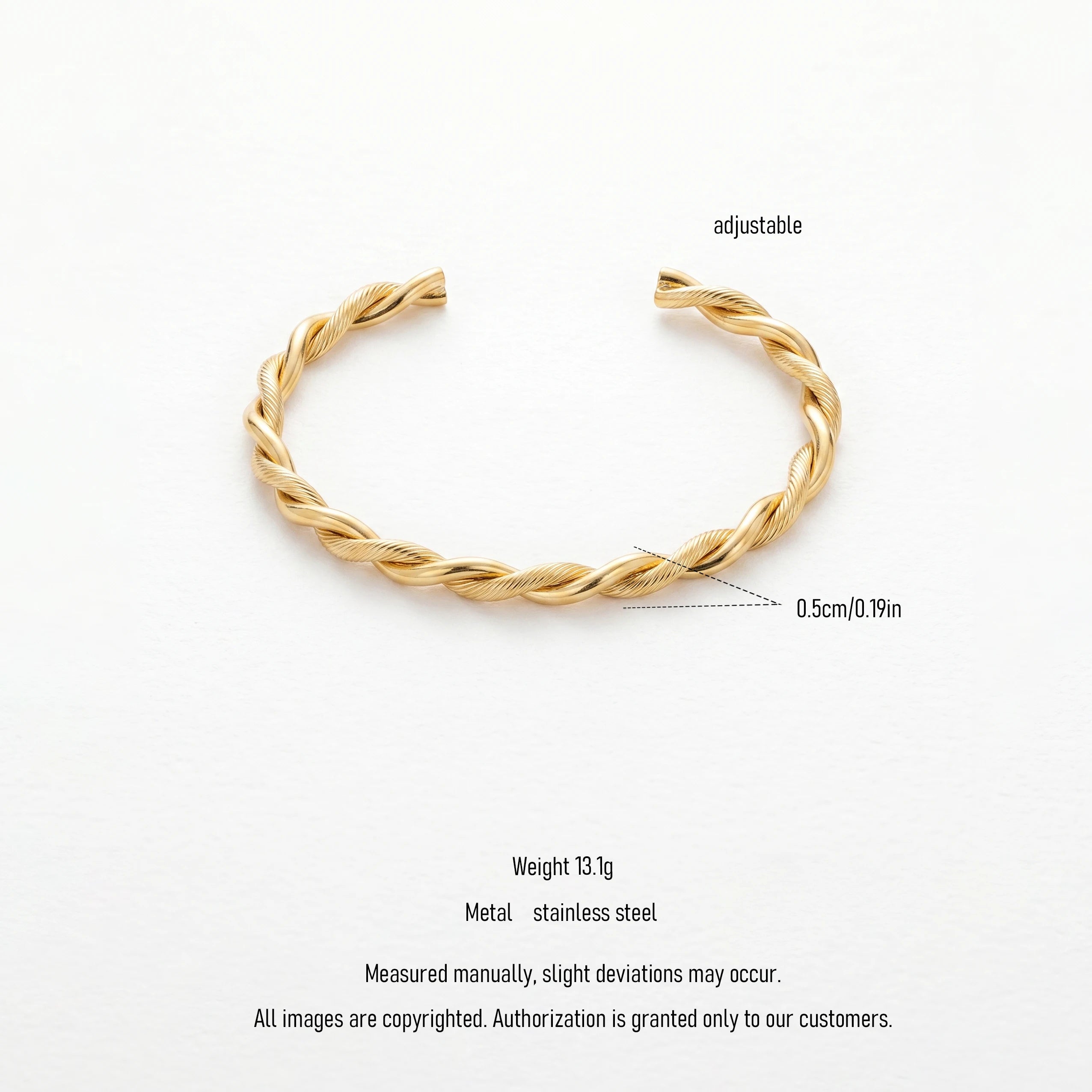 QIAOREN 12679 18K Gold Plated Stainless Steel Twisted Cuff Bracelet Adjustable Open Bangle Waterproof Tarnish Free WomenJewelry