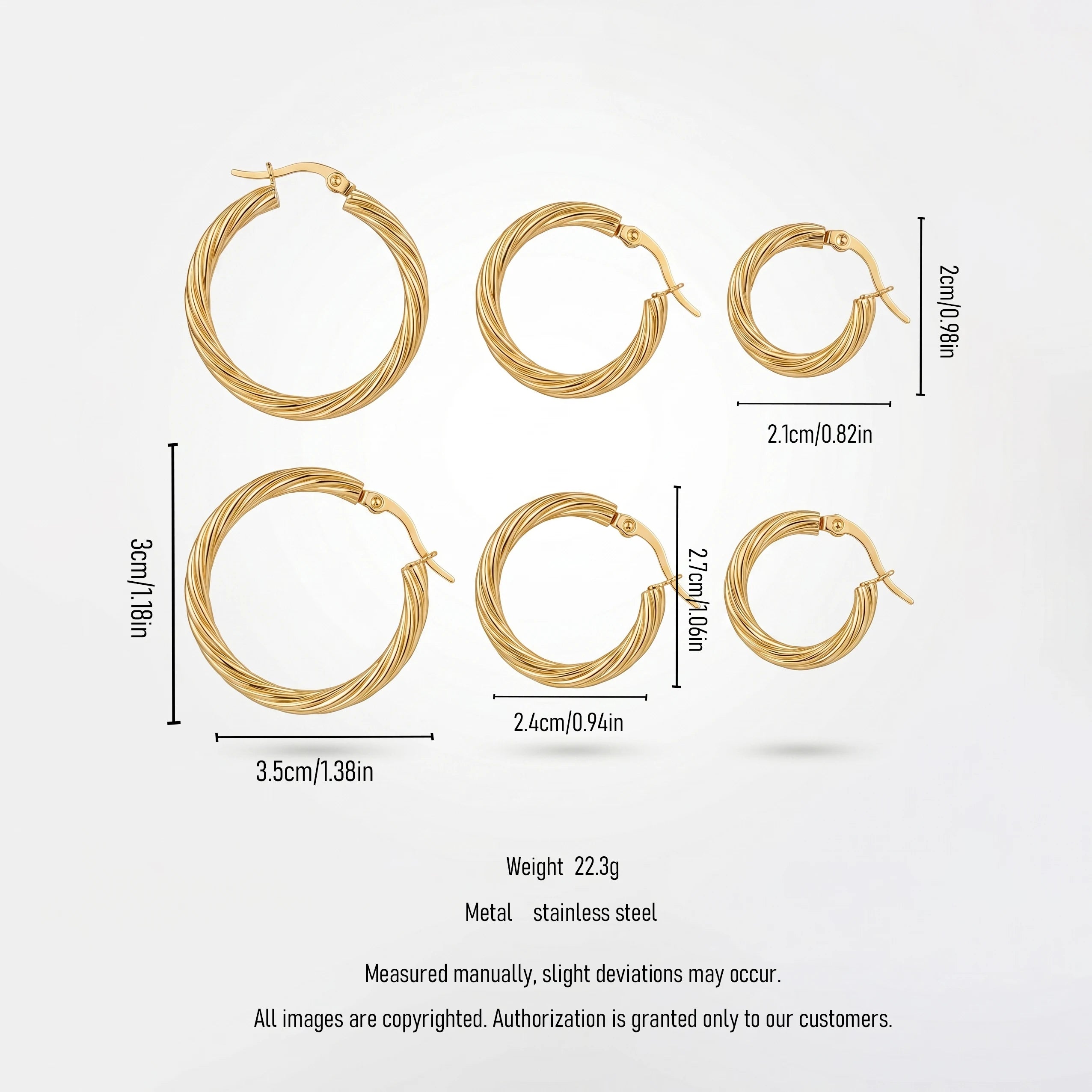 QIAOREN 12422Elegant Quiet Luxury Textured Screw Thread Hoops Gold Stainless Steel French Retro Twisted Cable Statement Earrings