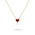 QIAOREN 13751 Thin Oval Link Chain Pendant Necklace with Beaded Border Red Enamel Heart Charm Hanging Single White Pearl