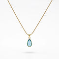 QIAOREN 13845-46 Stainless Steel Green Crystal Teardrop Necklace Waterproof Hypoallergenic Elegant Pendant for Women