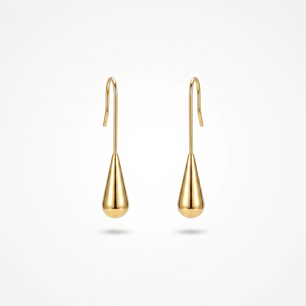 QIAOREN 12762 Stainless Steel Gold Teardrop Drop Earrings Long Wire Hook Smooth Water Dangle Minimalist Women Daily Jewelry Gift