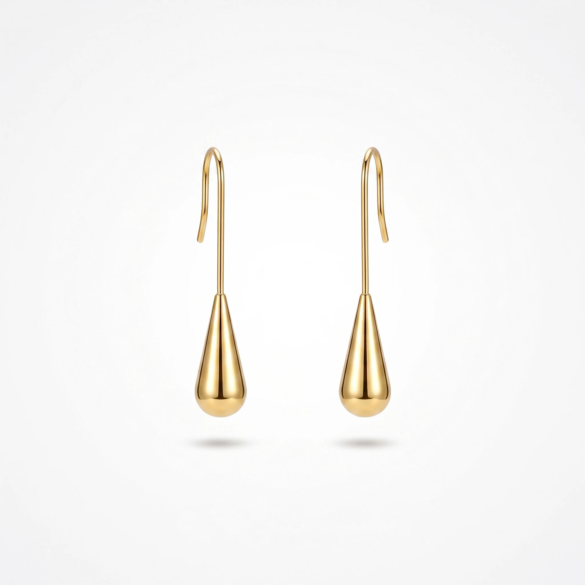 QIAOREN 12762 Stainless Steel Gold Teardrop Drop Earrings Long Wire Hook Smooth Water Dangle Minimalist Women Daily Jewelry Gift
