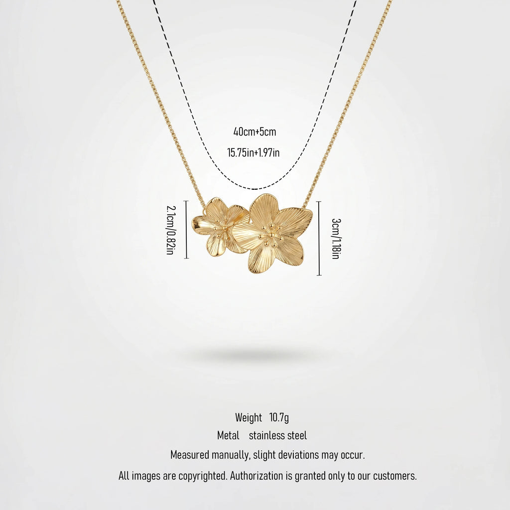 QIAOREN 11355 Dainty Delicate Floral Snake Chain Necklace 18K Gold Plated Stainless Steel Everyday Casual Wear Jewelry
