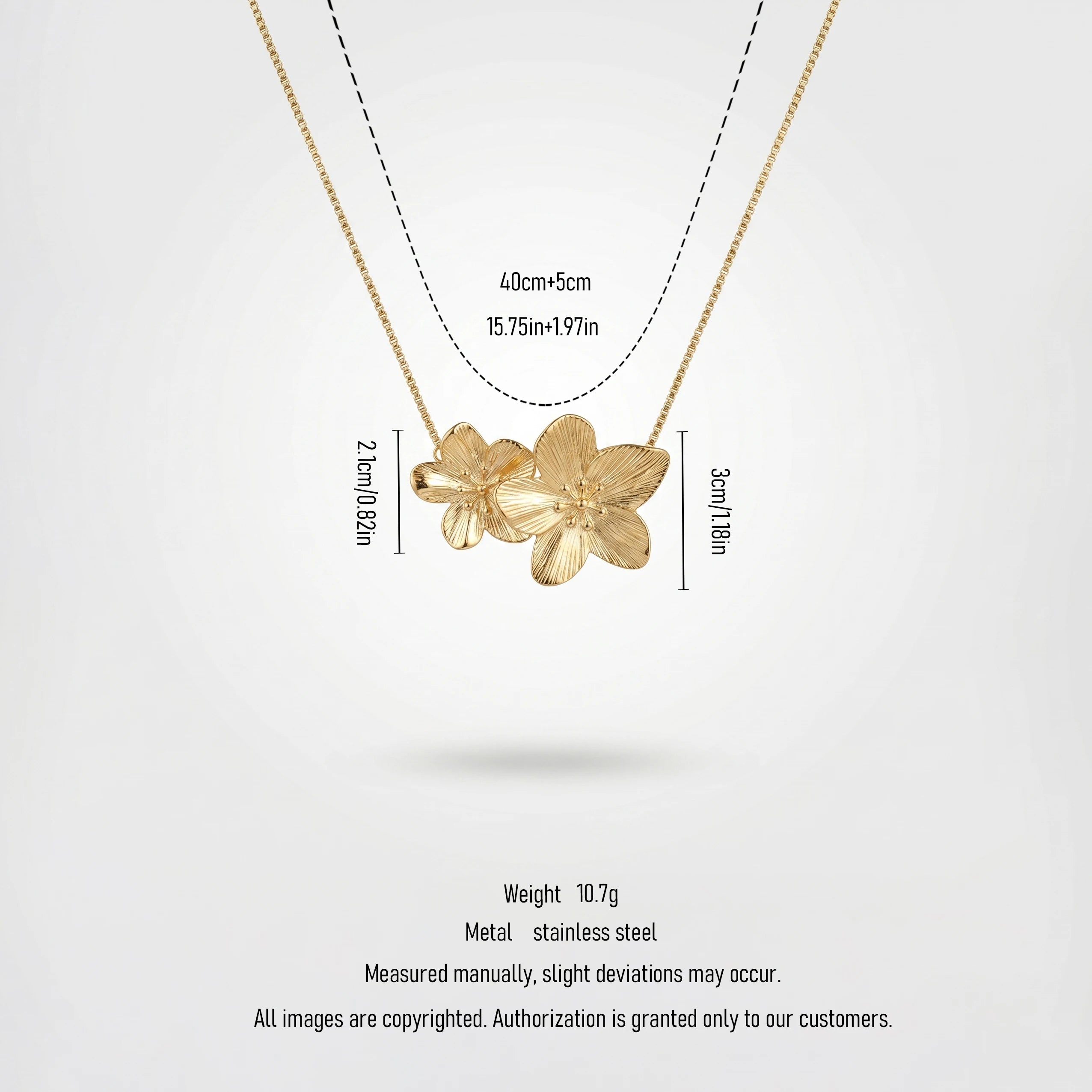 QIAOREN 11355 Dainty Delicate Floral Snake Chain Necklace 18K Gold Plated Stainless Steel Everyday Casual Wear Jewelry