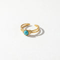 QIAOREN  5Pcs Gold Stainless Steel Turquoise Open Ring Set Irregular Hammered Crown Adjustable Boho Stackable Rings