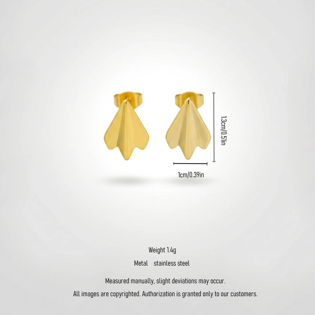 QIAOREN 13223 Gold Plated Ginkgo Leaf Stud Earrings for Women Stainless Steel Minimalist Nature Fashion Jewelry