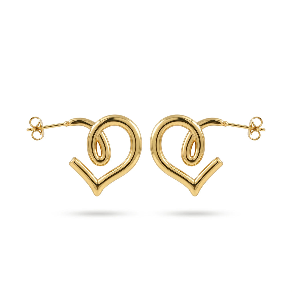 QIAOREN 12394 Waterproof Tarnish Free Infinity Knot Heart Earrings 18K Gold Plated Stainless Steel Sleek Swirl C-Hoops Party