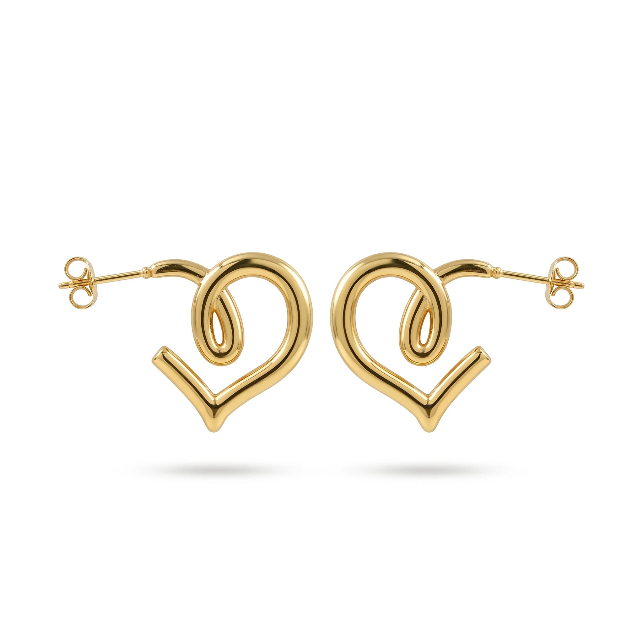 QIAOREN 12394 Waterproof Tarnish Free Infinity Knot Heart Earrings 18K Gold Plated Stainless Steel Sleek Swirl C-Hoops Party
