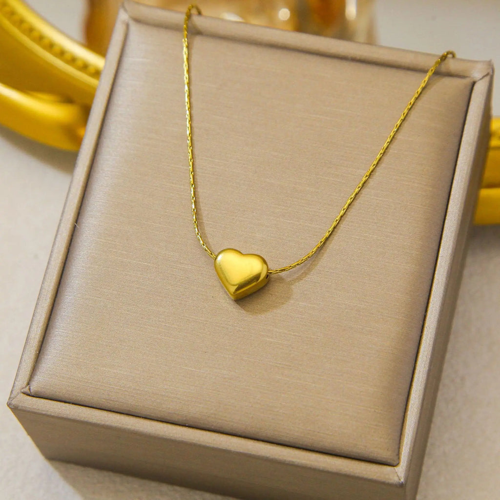Women Trendy Delicate Dainty Minimalist Jewelry Custom Engraved Stainless Steel 18K Gold Plated Link Chain Small Tiny Love Heart