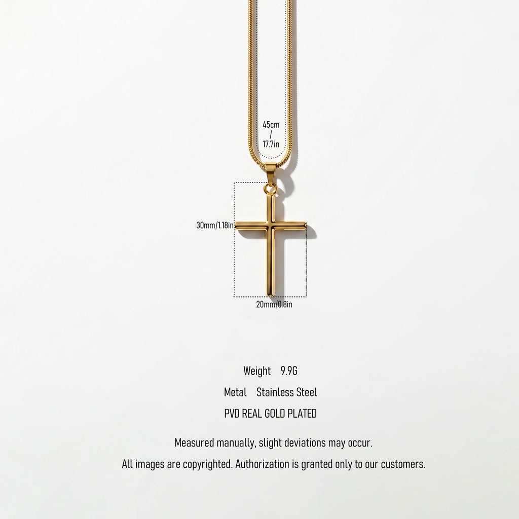 QIAOREN Waterproof Stainless Steel Gold Cross Necklace Classic Christian Pendant Jewelry for Everyday Wear