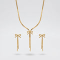 QIAOREN 10544 Matte 18K Gold Plated Stainless Steel Oval Link Chain Necklace and Earrings Set Waterproof Tarnish Free Jewelry