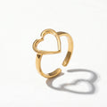 QIAOREN 13071-75 5Pcs 18K Gold Plated Stainless Steel Open Ring Set, Adjustable Stackable Hollow Star & Heart Finger Rings