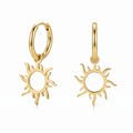 QIAOREN 10959 Stainless Steel Hollow Sun Dangle Hoops Tarnish Resistant Gold Plated Trendy Unisex 0.3mm Thick Beach Earrings