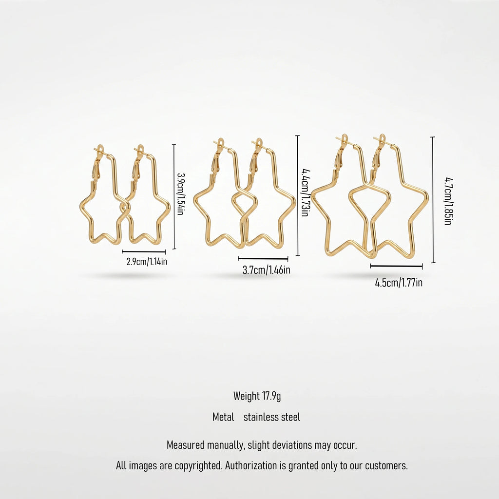 QIAOREN 13193 Gold Plated Star Hoop Earrings for Women Stainless Steel Geometric Statement Dangle Fashion Jewelry