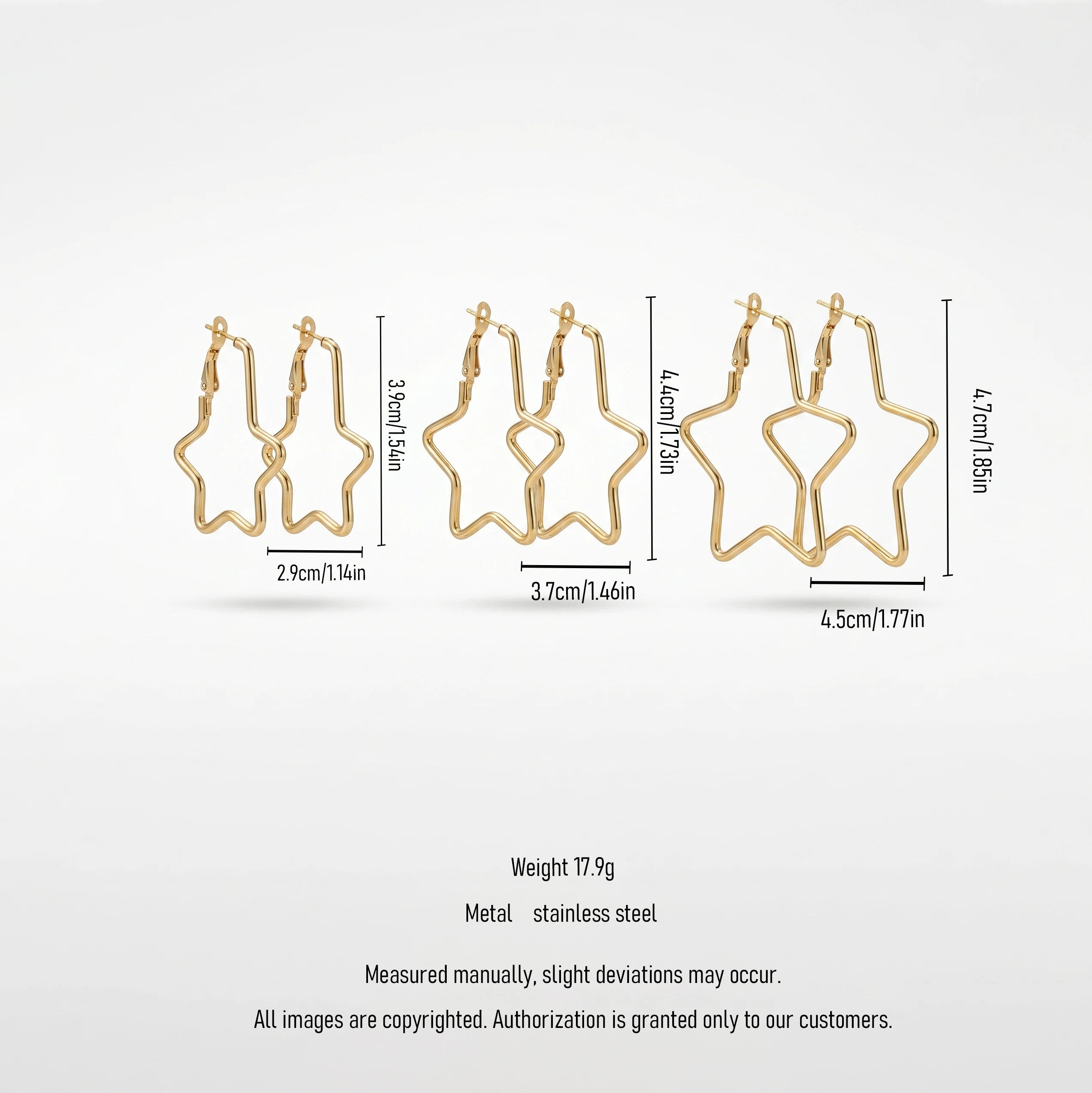 QIAOREN 13193 Gold Plated Star Hoop Earrings for Women Stainless Steel Geometric Statement Dangle Fashion Jewelry