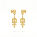 QIAOREN 11868 Elegant Gold Leaf Vine Drop Earrings Stainless Steel Dainty Branch Dangle Earrings Minimalist Nature Jewelry Women