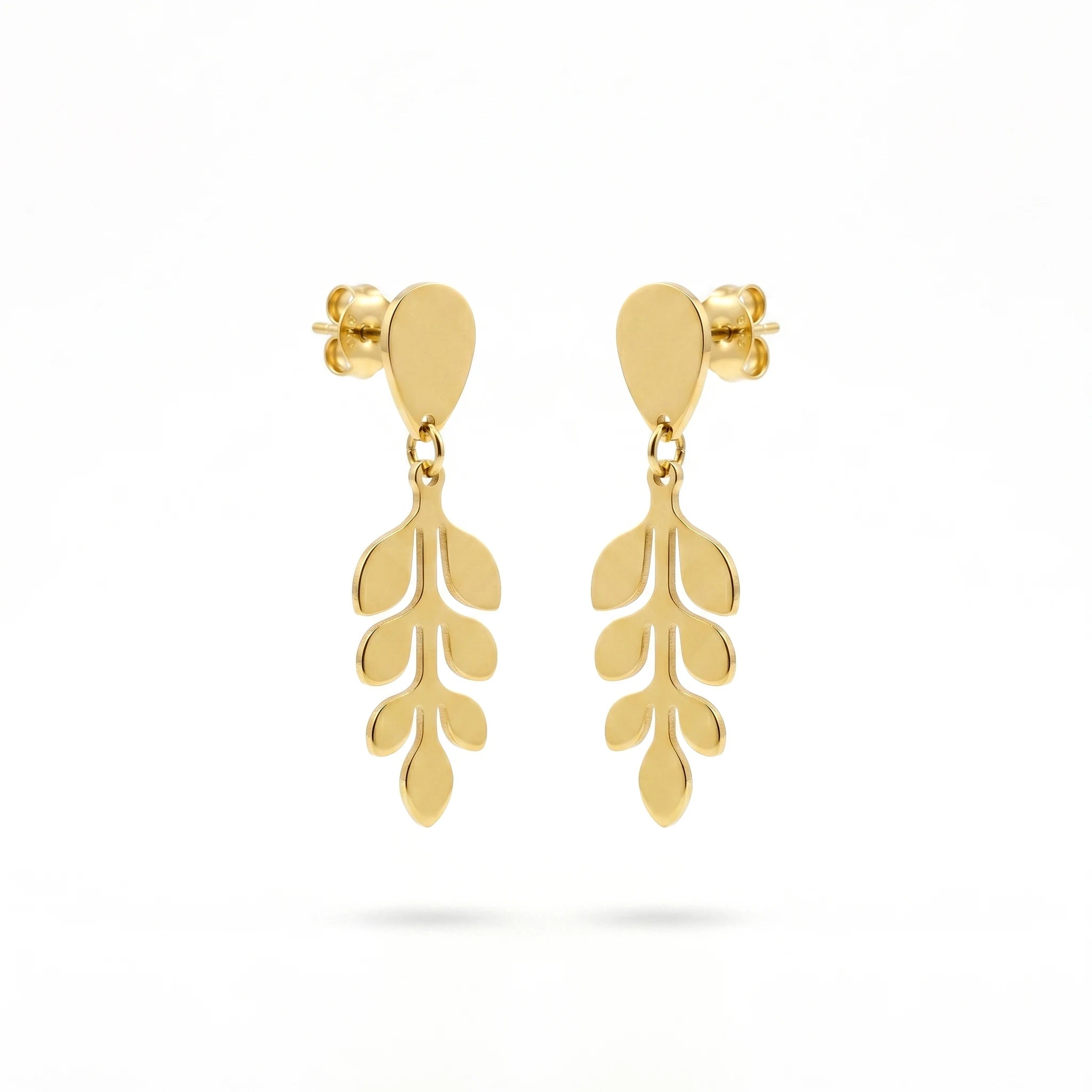 QIAOREN 11868 Elegant Gold Leaf Vine Drop Earrings Stainless Steel Dainty Branch Dangle Earrings Minimalist Nature Jewelry Women