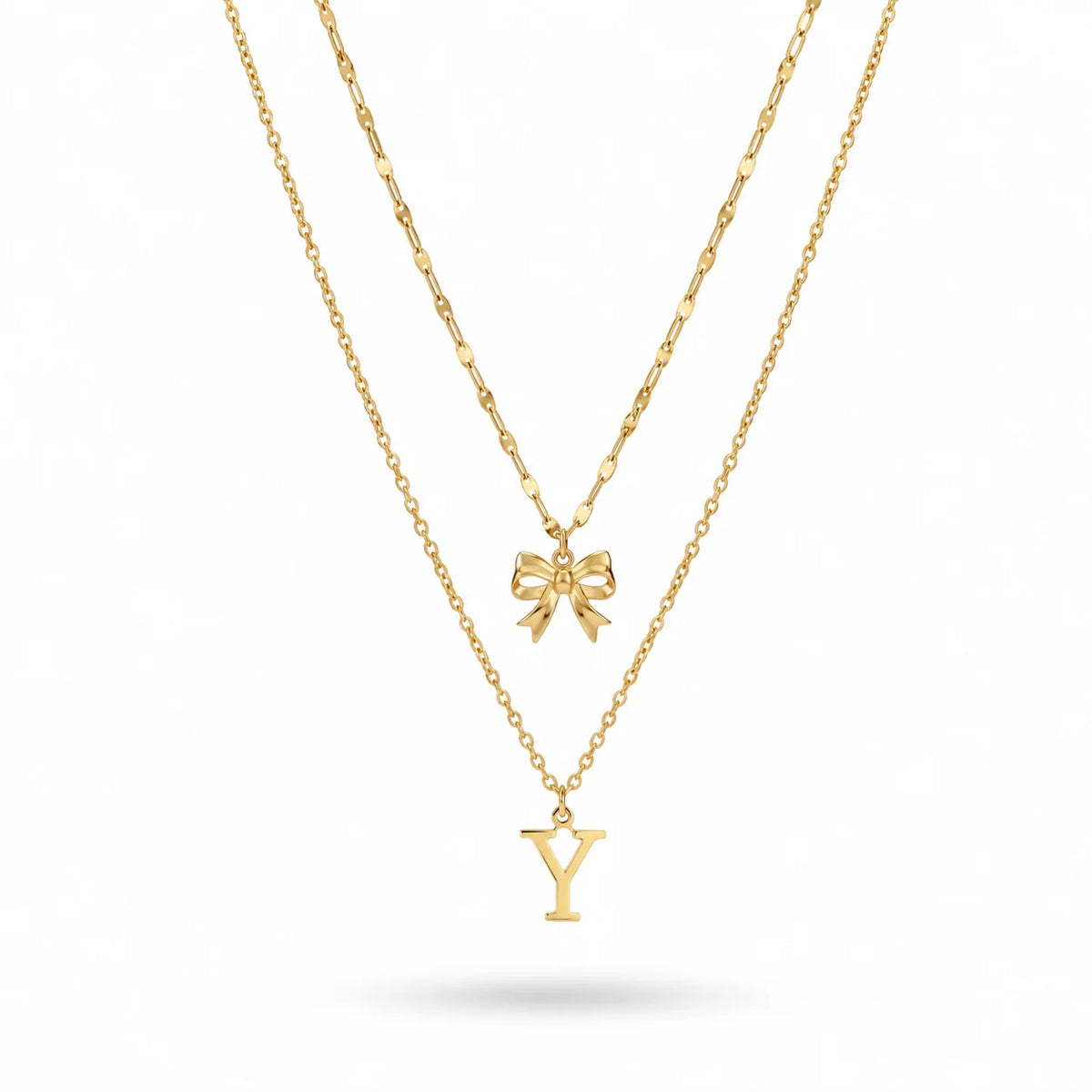 QIAOREN A-Z 26 Letter Bow Initial Necklace Stainless Steel Gold Silver Alphabet Pendant Custom Jewelry