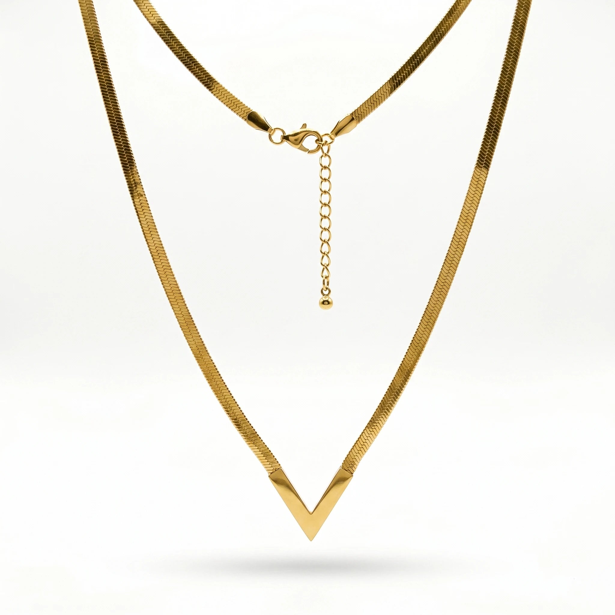 QIAOREN 10586 V Shape Snake Chain Necklace 18K Gold Plated Stainless Steel Waterproof Tarnish Free Jewelry for Women Party