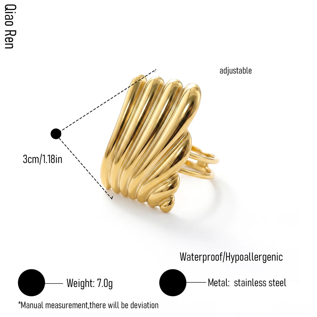 QIAOREN 14269-78 Vintage Textured Geometric Floral Open Cuff Ring Set, Adjustable Stackable Gold Tone Statement Rings