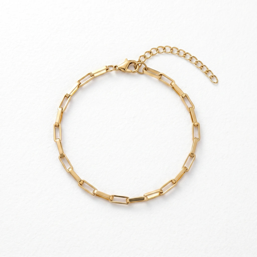 QIAOREN 11051 Chic Gold Paperclip Bracelet Waterproof Stainless Steel Fashion Jewelry European American Style
