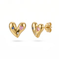 QIAOREN 13967-68 Stainless Steel Puffy Heart Stud Earrings Gold Crystal Heart Earrings Dainty Cute Jewelry for Women