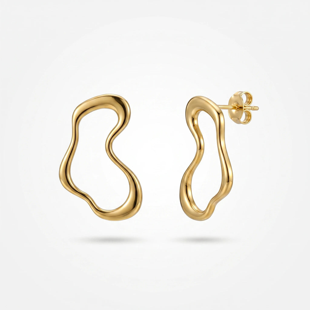 QIAOREN 14071 Irregular Hollow Stud Earrings, Wavy Freeform Open Ring Ear Stud Jewelry Gift for Daily Fashion Outfits