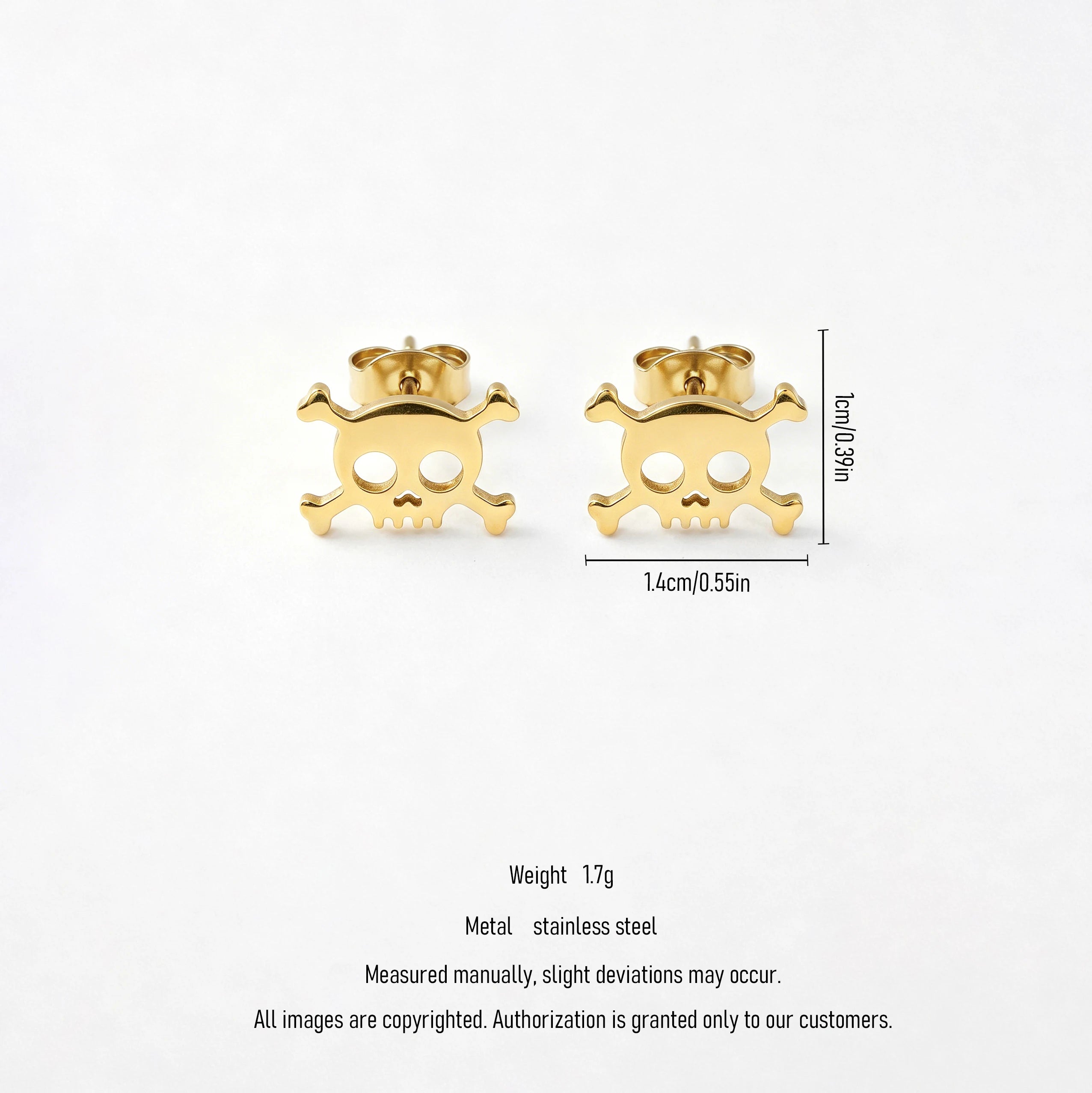 QIAOREN 11866 Edgy Gold Skull Earrings Stainless Steel Hollow Skull Crossbones Studs Halloween Jewelry Unique Gift for Women Men