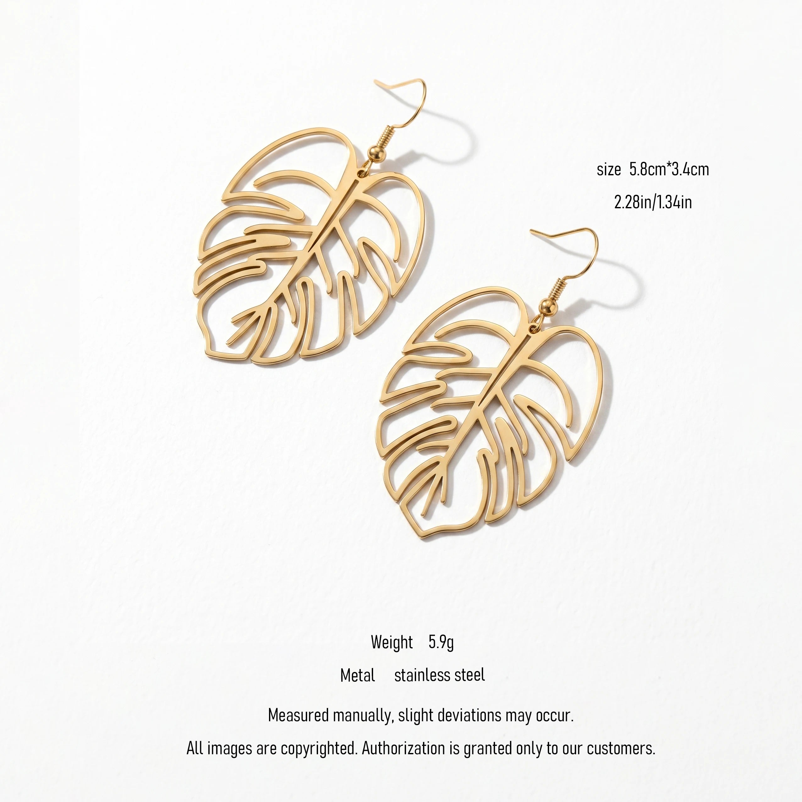 QIAOREN 10843 Trendy Tarnish Resistant Stainless Steel Tropical Leaf and Hoop Earrings 18K Gold Plated