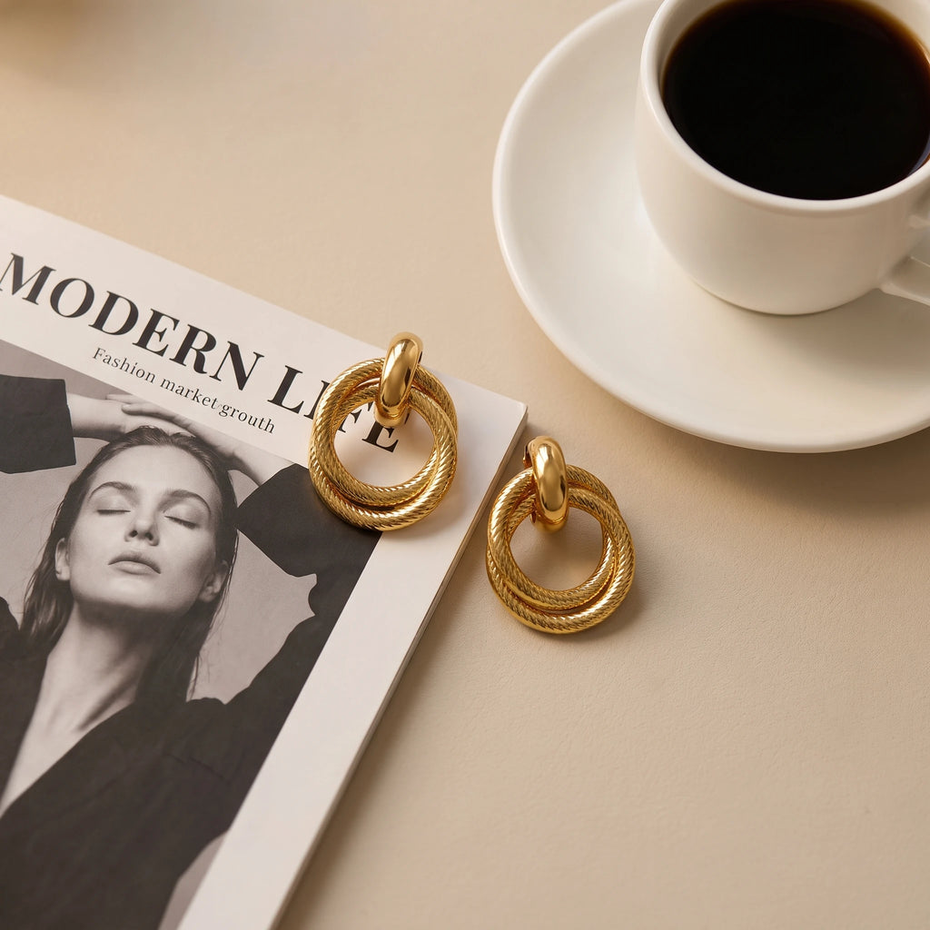 QIAOREN 14531 Waterproof Stainless Steel Hoop Earrings Twisted Round Statement Earrings Hypoallergenic Jewelry Women