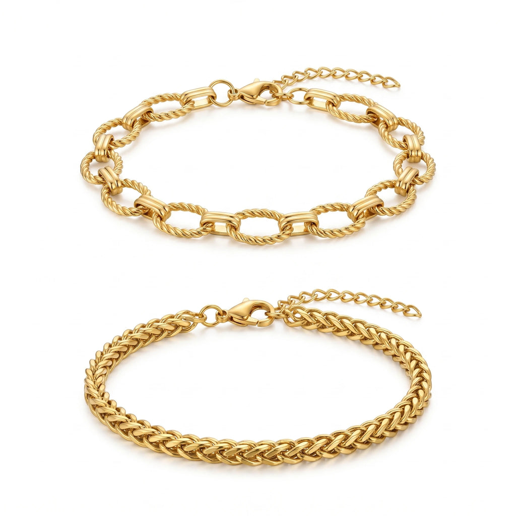 QIAOREN 10672 Trendy Stainless Steel Gold Rope Chain Bracelet Fashion Waterproof Jewelry for Women Daily Wear