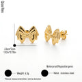 QIAOREN 14051 Polished Gold Double Layer Bow Knot Stud Earrings, 3D Stacked Ribbon Bow Ear Stud Jewelry Gift