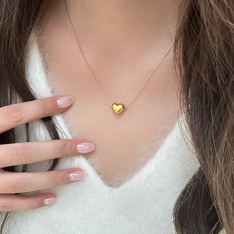 Women Trendy Delicate Dainty Minimalist Jewelry Custom Engraved Stainless Steel 18K Gold Plated Link Chain Small Tiny Love Heart