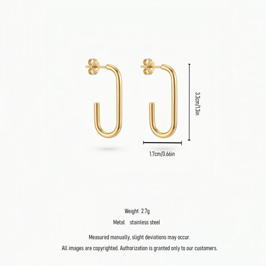 QIAOREN 12491 Elegant Quiet Luxury Sleek Paperclip Link Hoops Gold Stainless Steel Architectural Statement Jewelry