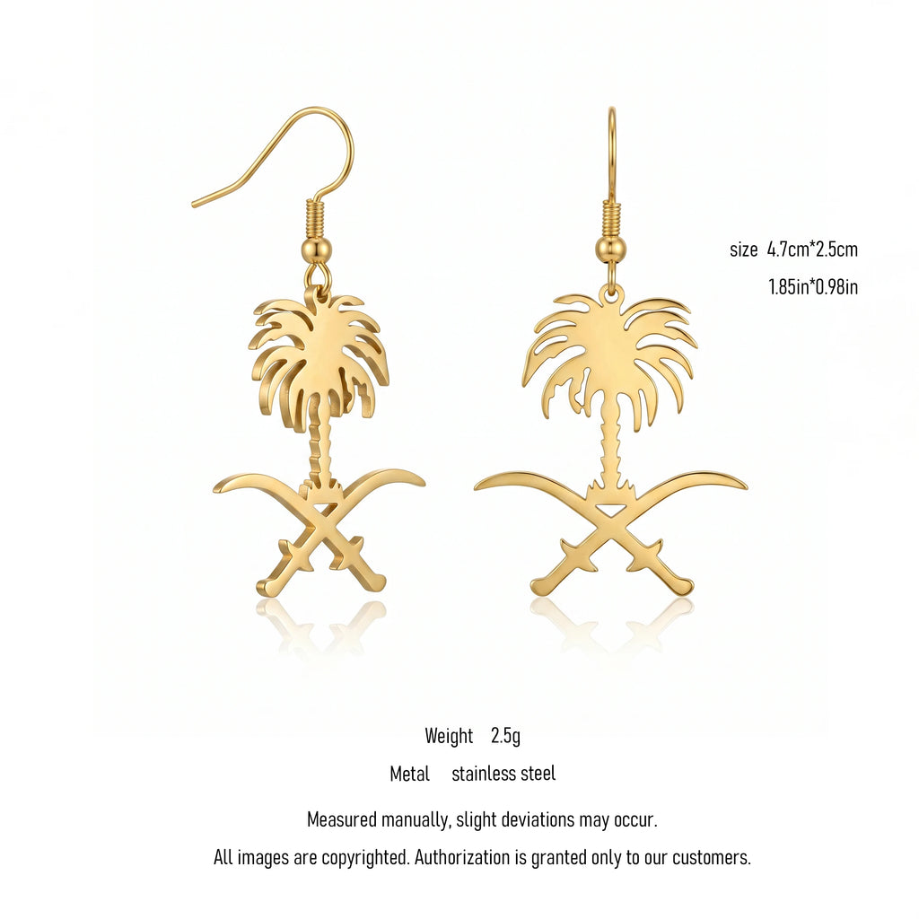 QIAOREN 10943 High Quality Women's Saudi Emblem Drop Stainless Steel 18K Gold Plated Tarnish Resistant Party Fashion Earrings