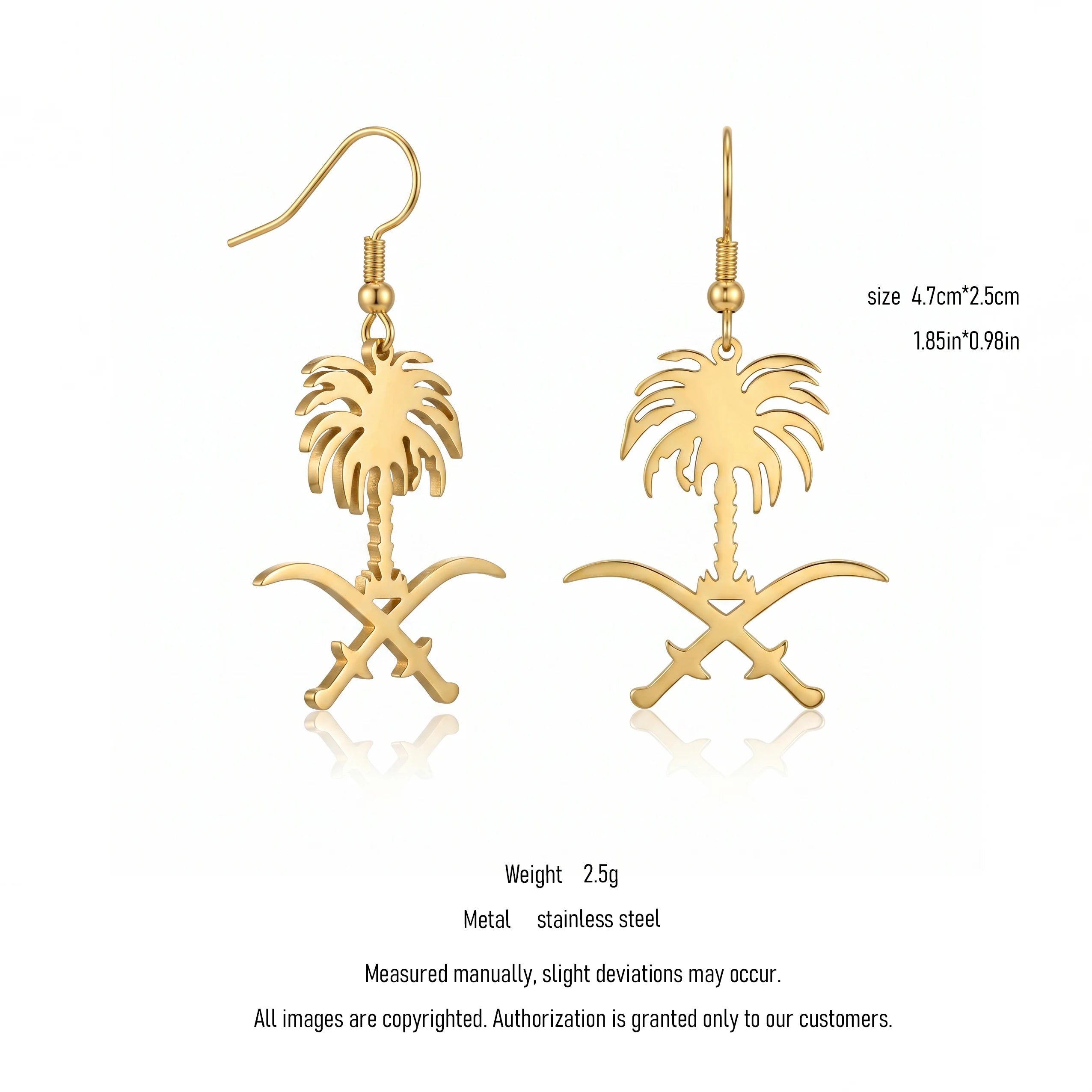 QIAOREN 10943 High Quality Women's Saudi Emblem Drop Stainless Steel 18K Gold Plated Tarnish Resistant Party Fashion Earrings