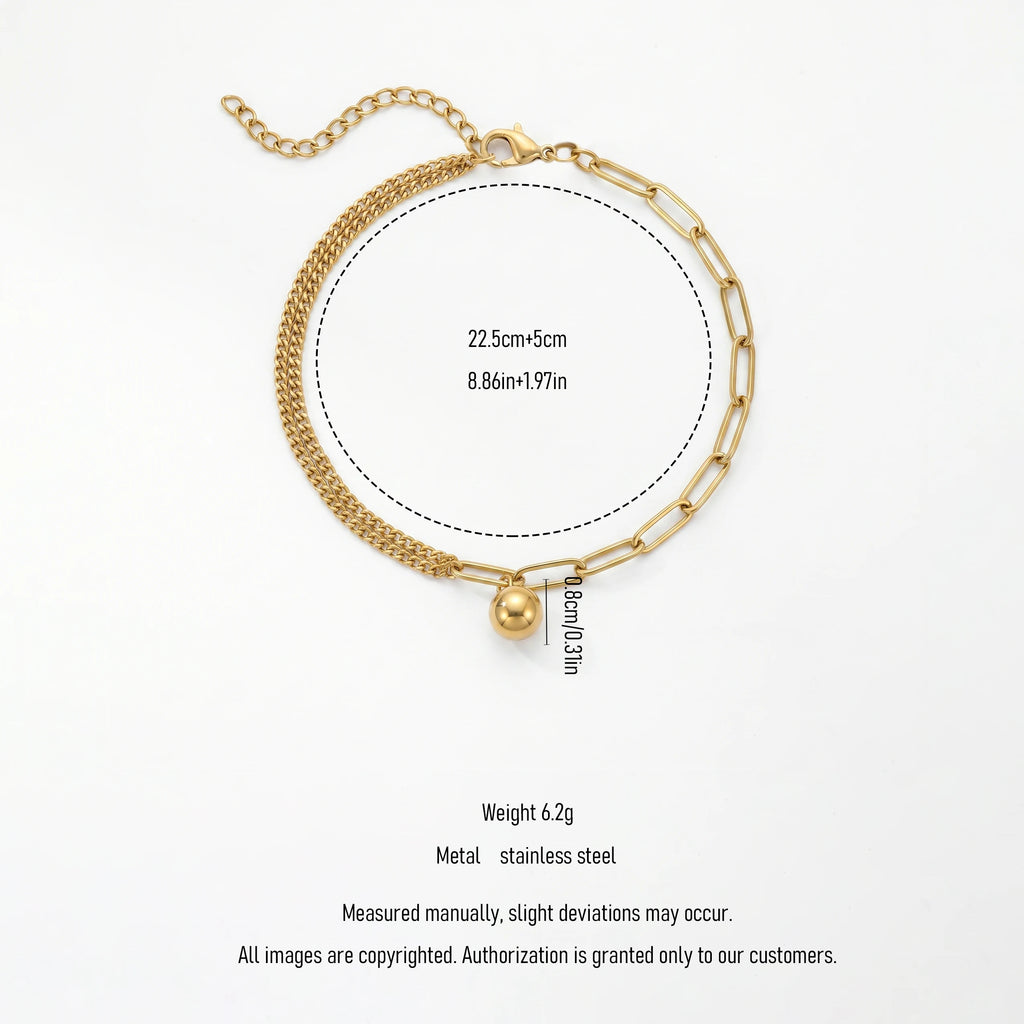 QIAOREN 12888 Gold Plated Double Layer Chain Bead Ball Anklet for Women Adjustable Dainty Minimalist Luxury Foot Jewelry Gift