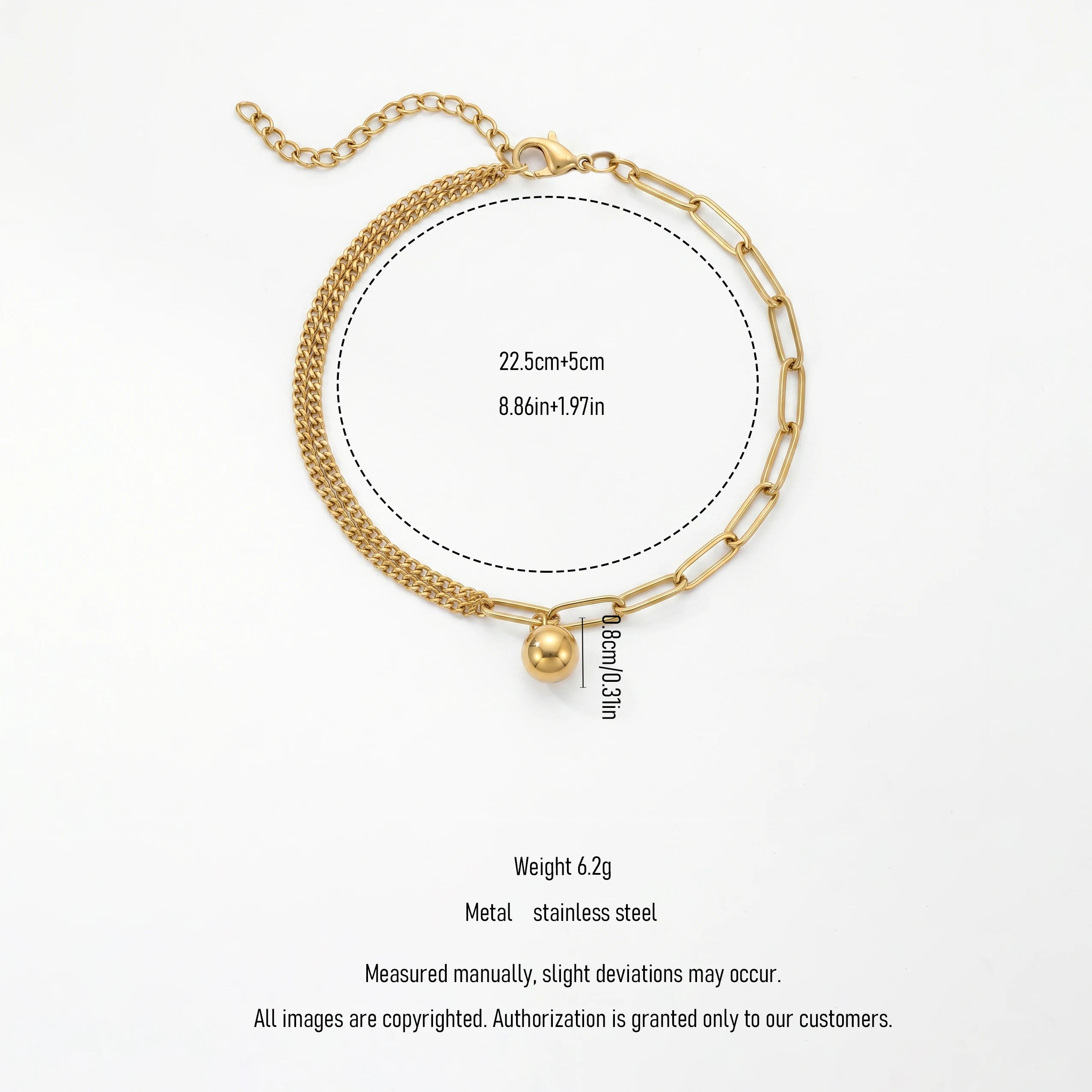 QIAOREN 12888 Gold Plated Double Layer Chain Bead Ball Anklet for Women Adjustable Dainty Minimalist Luxury Foot Jewelry Gift