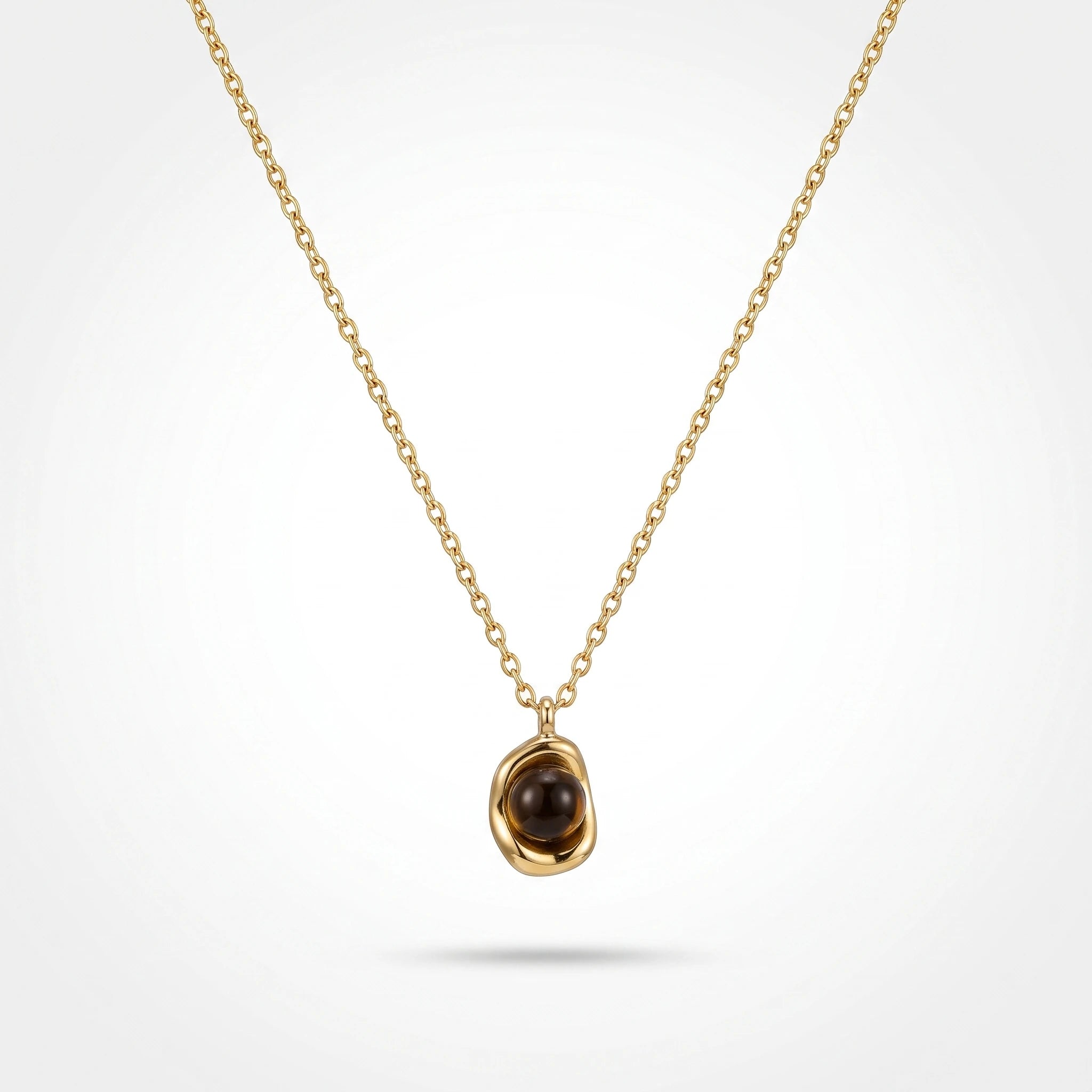 QIAOREN 13522 Wholesale Gold Plated Stainless Steel Black Bead Pendant Necklace Minimalist Irregular Charm Jewelry