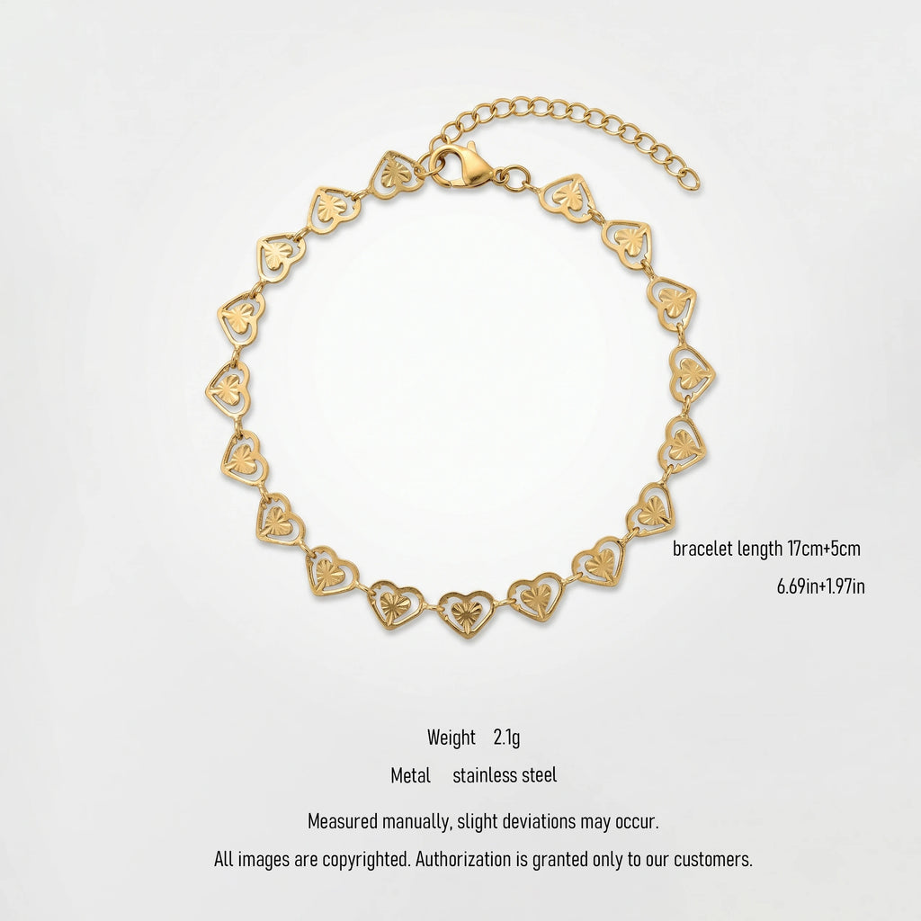 QIAOREN 11081 Elegant Gold Heart Link Bracelet Stainless Steel Waterproof Romantic Minimalist Bracelet for Women Jewelry Gift