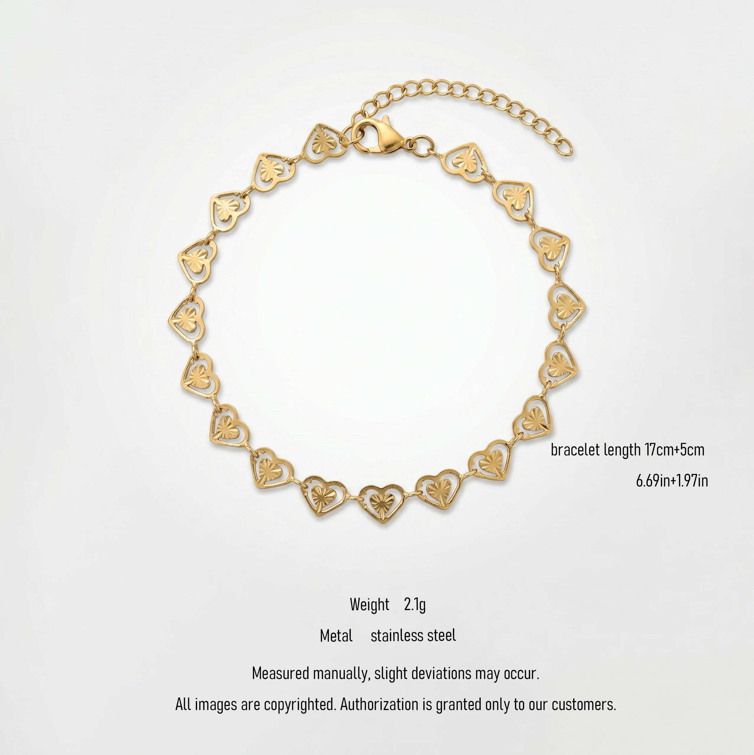 QIAOREN 11081 Elegant Gold Heart Link Bracelet Stainless Steel Waterproof Romantic Minimalist Bracelet for Women Jewelry Gift
