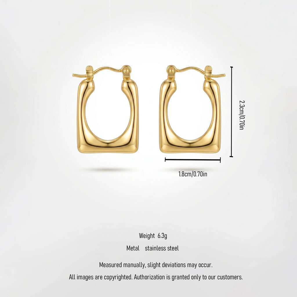 QIAOREN 12532 Bold Rectangular Hoop Earrings Gold Stainless Steel Chunky U Shaped Hoops Women 90s Retro Jewelry US EU