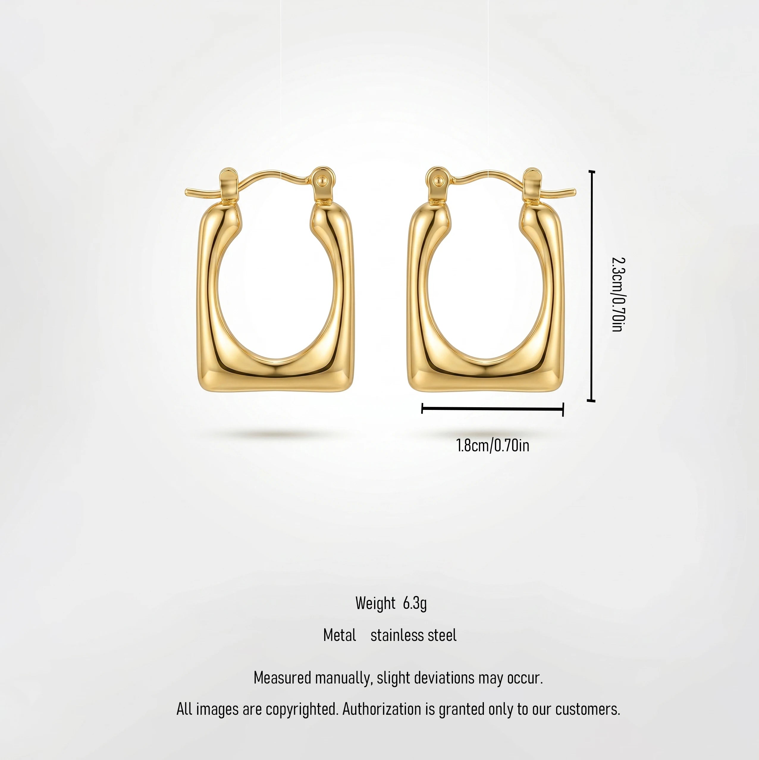 QIAOREN 12532 Bold Rectangular Hoop Earrings Gold Stainless Steel Chunky U Shaped Hoops Women 90s Retro Jewelry US EU